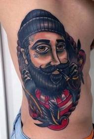 side rib cartoon smoking sailor portrait tattoo pattern