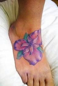 female instep color iris flower tattoo pattern