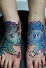 girl instep cartoon unicorn tattoo pattern