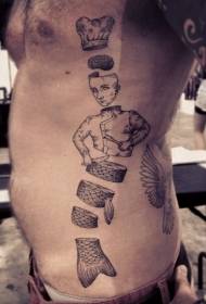 boční žebro surrealistický styl napůl muž Polovina ryb černé a bílé tetování vzor