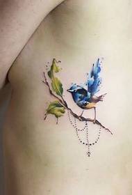 side ribs blue bird and twig tattoo pattern