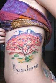 modello del tatuaggio dell'albero della fiamma colorato costola laterale
