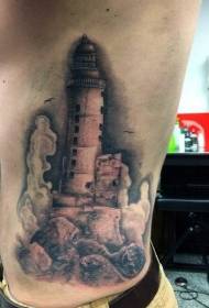sab tav dub dub grey style lighthouse nrog noog tattoo txawv