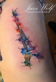 leg watercolor style Eiffel Tower tattoo pattern