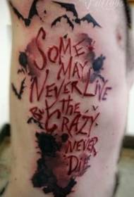 immagine del tatuaggio con alfabeto inglese sanguinante a colori sul lato della vita