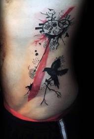 waist side color modern style crow with jewelry tattoo pattern