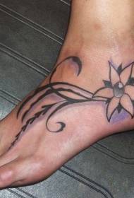 female instep color flower totem tattoo pattern