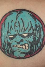 small zombie face color tattoo pattern