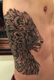 side ribbe utrolige svart og hvitt tribal løve tatovering mønster