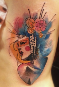 talje side farve ny stil kvinde blomst tatovering mønster