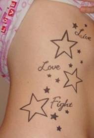 patrón de tatuaje de estrella de cinco puntas negro simple lateral de cintura