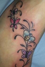 Woman Instep Color Beet Flutur Bee dhe Lule Tattoo Picture 112738 - tatuazh i uritur me pesë yje yll në instep  112738 @ model i tatuazhit me pesë yje të hollë në instep