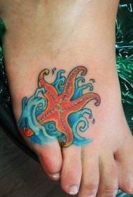 na parte de trás do padrão de tatuagem de estrela do mar laranja encaracolado colorido