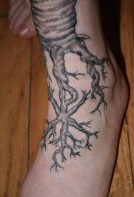 Black Tree Root Instep Tattoo Pattern