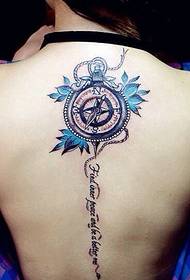 Compass and English Photo kombinuar tatuazh shpinë  112495 @ Spine Sanskritisht personaliteti i tatuazhit personal unik