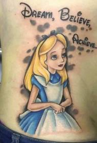 bonita caricatura de cor Alice con patrón de tatuaxe de letras