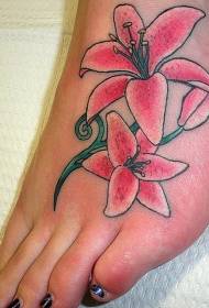 female instep color pink lily flower Tattoo pattern