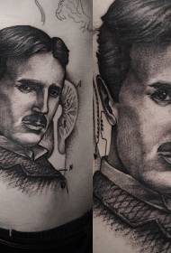 Sting style black Nikola Tesla portrait tattoo pattern