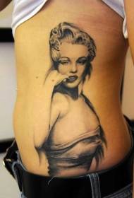waist side black and white European and American women tattoo pattern