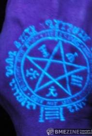 hand back fluorescent pentagram symbol tattoo pattern
