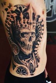 side rib personality 3D black and white skull monster king tattoo pattern