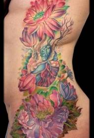 bočné rebrá svetlý lotosový kvet pivonka a srdce tetovanie