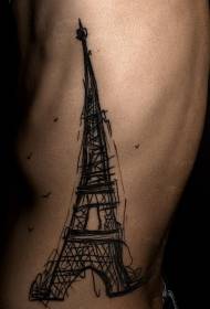 motif de tatouage tour Eiffel inclinable noir côté taille