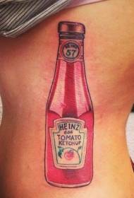 Patrón de tatuaje de botella de ketchup color costilla lateral