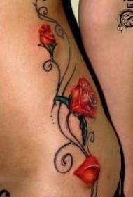 странично ребро црвена розова шема на тетоважа на винова лоза