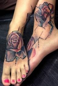 krásné barevné růže tetování vzor na nártu