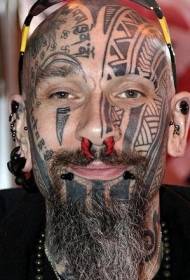 Tótem tribal facial e patrón de tatuaje sánscrito