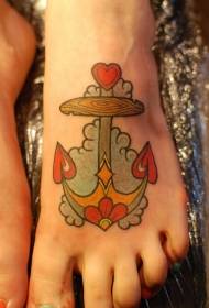 instep color heart Shaped anchor tattoo pattern