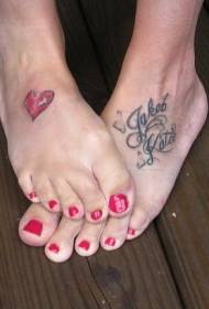 Ženski Instep Barvni angleški in Love Tattoo Vzorec