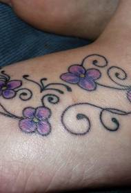 girl's instep color flower tattoo pattern