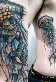 costillas laterales interesante patrón de tatuaje de medusa pintado a mano