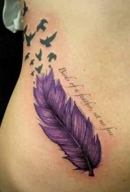 side rib fluffy purple feather bird tattoo pattern