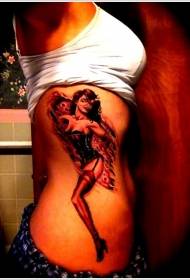 side rib painted old school woman dancer tattoo pattern