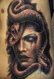 Waist side scary mysterious woman snake tattoo pattern
