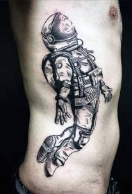 mga gilid ng buto-buto maganda ang pattern ng tattoo ng portrait ng astronaut