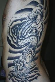 waist side monster snake climbs out rose tattoo pattern