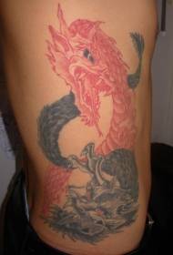 side ribs two red and black dragon tattoo patterns