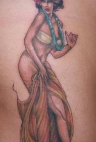 derék oldalán színes tarka táncos nő tetoválás minta