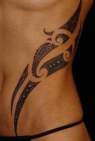 elegant black Polynesian totem side rib tattoo pattern