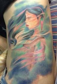 bellissimo modello di tatuaggio femminile asiatico a costole laterali