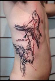 side rib black ash creepy bird tattoo pattern