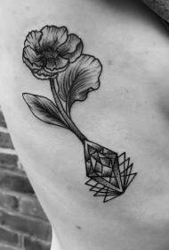 side rib engraving style black poppies combined with geometric tattoo pattern