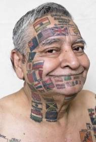 men's face crazy countries Flag tattoo pattern