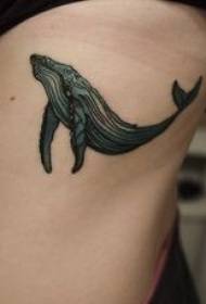 waist side black whale tattoo picture