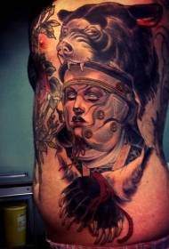 flanka krano karikaturo koloro Romano militisto kaj urso kasko tatuaje ŝablono