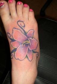 female instep colored beautiful flowers Tattoo pattern